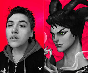 me irl and then me (miqo'te goat demon version)